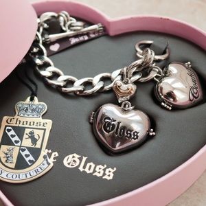 COPY - Vintage Silver JUICY COUTURE Crystal Charm Bracelet & Lip Gloss
